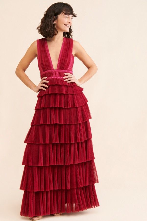 Antropologie/Hutch Tiered Tulle Maxi Dress-$390 -Raspberry Color